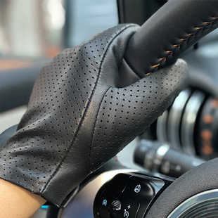男士触屏羊皮手套 植鞣皮 进口真皮薄款开车专用骑行驾驶防滑包手