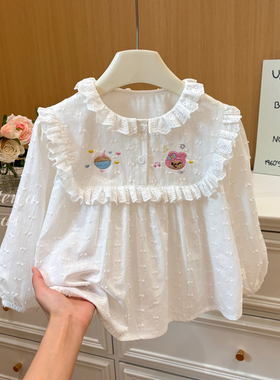 新款女童秋装百搭白色刺绣衬衫女宝宝韩版休闲款时尚洋气潮流童装