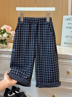 女童新款秋季百搭黑色格子休闲裤女宝宝韩版休闲时尚洋气直筒裤子
