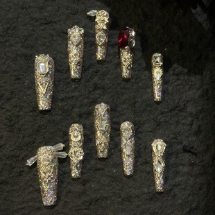 纯手工穿戴甲超长满钻爆闪底超长闪透蹦迪大女主气场 208