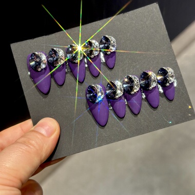 【132】超有韵味有气场的美甲紫色尖甲纯手工穿戴甲显白小妈色