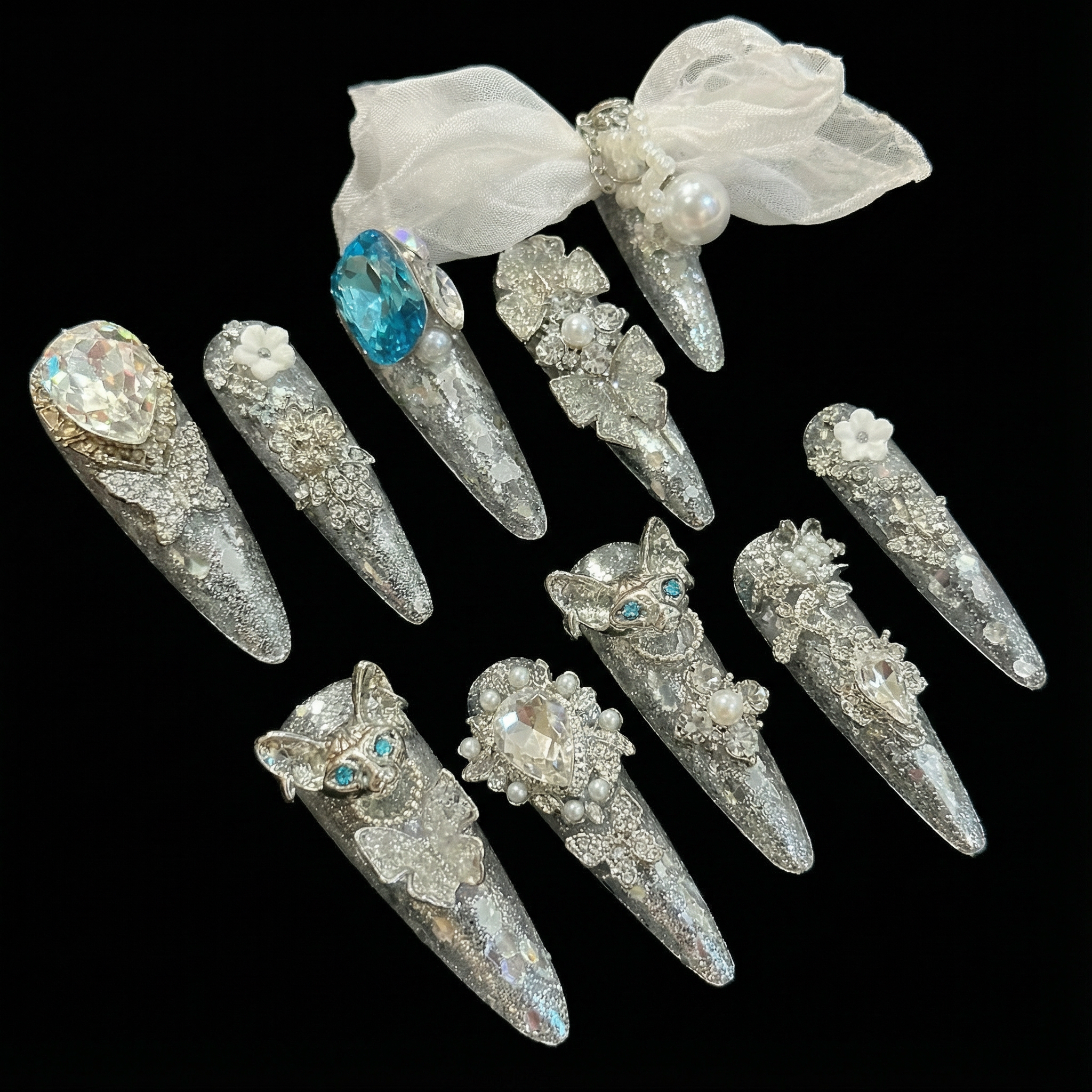 【113】秘密的猫立体耳环项圈猫蝴蝶结仙气气质清冷透色穿戴甲,彩妆/香水/美妆工具,穿戴甲/甲片,淘宝优惠券,粉丝福利购,淘宝优惠卷