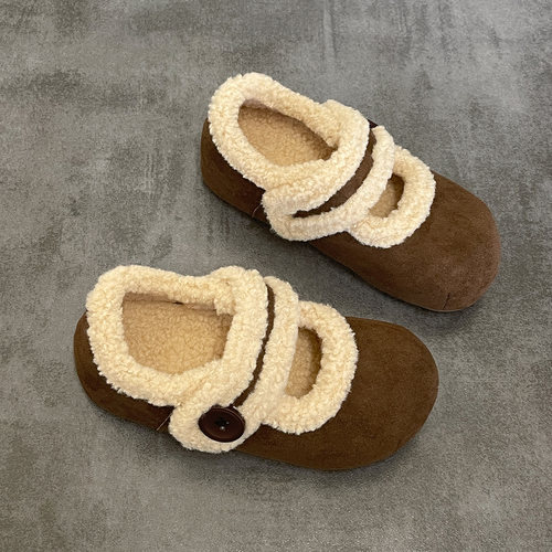 绵羊盒子 一脚蹬加绒勃肯鞋子女2025新款爆款冬季保暖毛毛二棉鞋