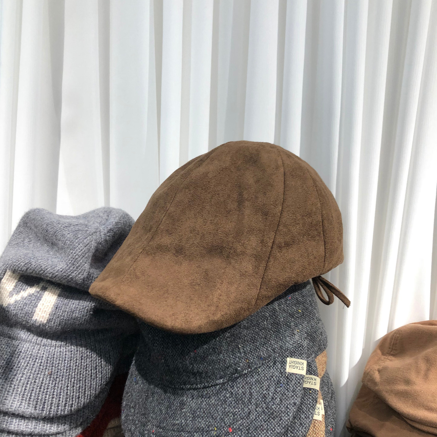 秋冬英伦复古麂皮绒显脸小帽子