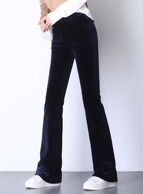 垂感金丝绒喇叭裤女春冬高腰阔腿显瘦加绒休闲拖地微喇裤丝绒裤子