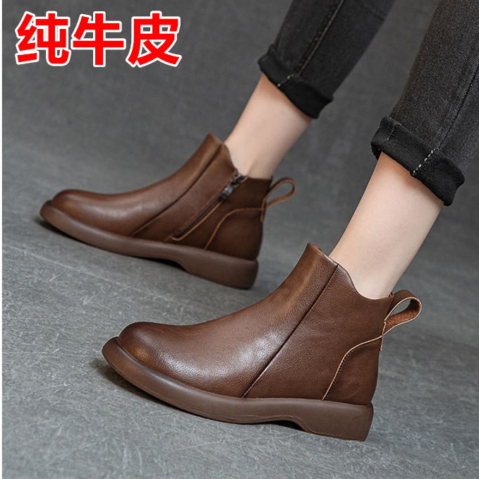 秋冬马丁靴粗跟切尔西真皮短靴