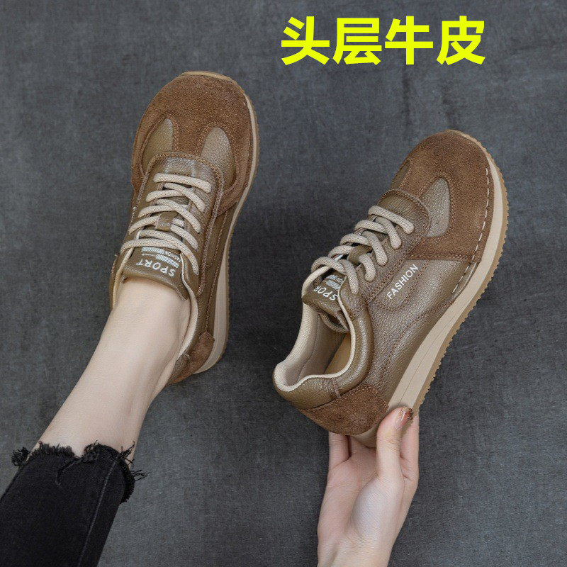 头层牛皮~高端女鞋~真皮德训鞋春秋阿甘鞋复古运动鞋休闲鞋系带鞋