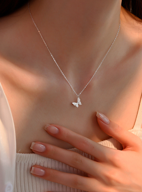 银奥女款999纯银蝴蝶项链