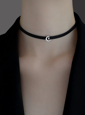 银奥纯银黑色项圈锁骨链