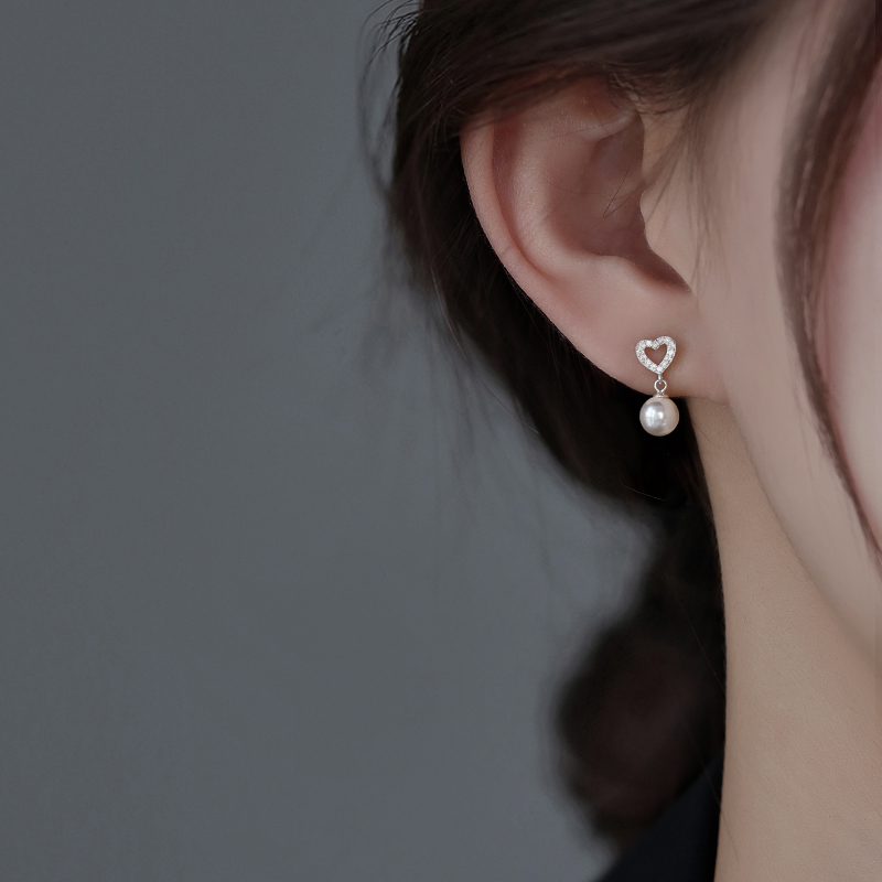 银奥999足银爱心仿珍珠耳环