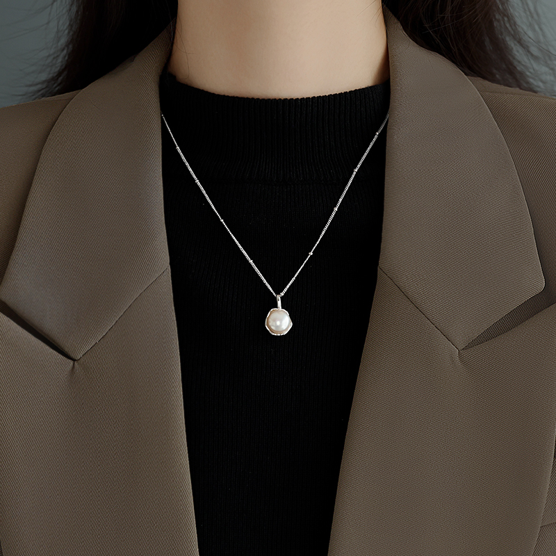 银奥925纯银珍珠吊坠项链