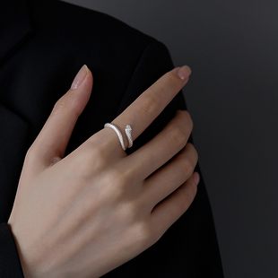 食指戒高级感独特开口指环 999足银蛇形戒指小众设计素圈时尚 个性