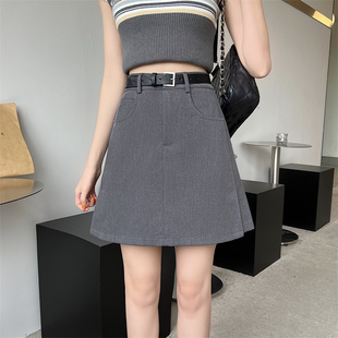 半裙 遮胯百搭短裙胖mm气质遮肉西装 灰色开叉a字半身裙女大码 春季