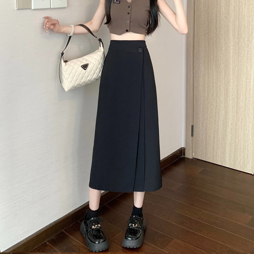 黑色显瘦长款半身裙女西装裙长裙
