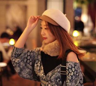 洋气休闲保暖羊毛PU拼接撞色鸭舌帽 日系时尚 出口日本新款 秋冬女式