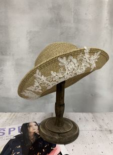 气质细致材料可折叠蕾丝防晒遮阳草编帽 春夏时尚 出口日本新款 女式