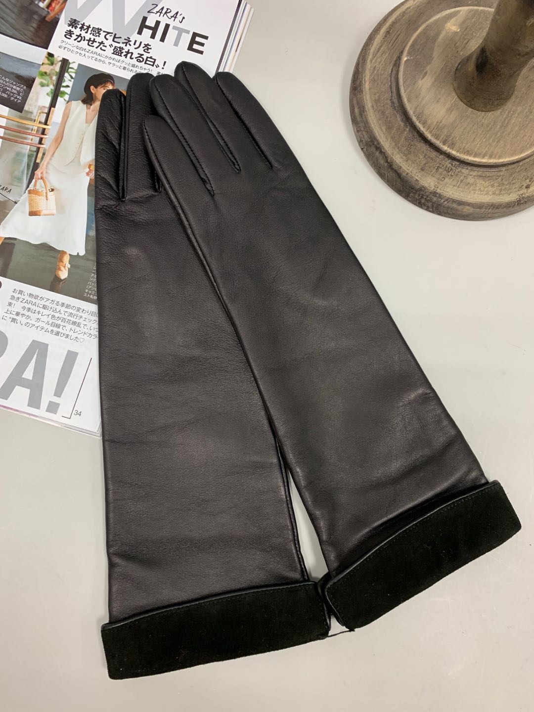 出口日本高品质秋冬女式时尚气质长款保暖真皮柔软意大利羊皮手套