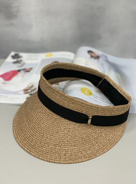 出口新款日本高品质女士春夏和纸含金线优雅防晒遮阳帽空顶帽子