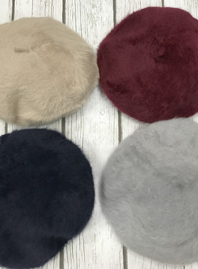 出口日本高品质秋冬时尚保暖休闲女士兔毛贝雷帽酒红藏青灰色米色