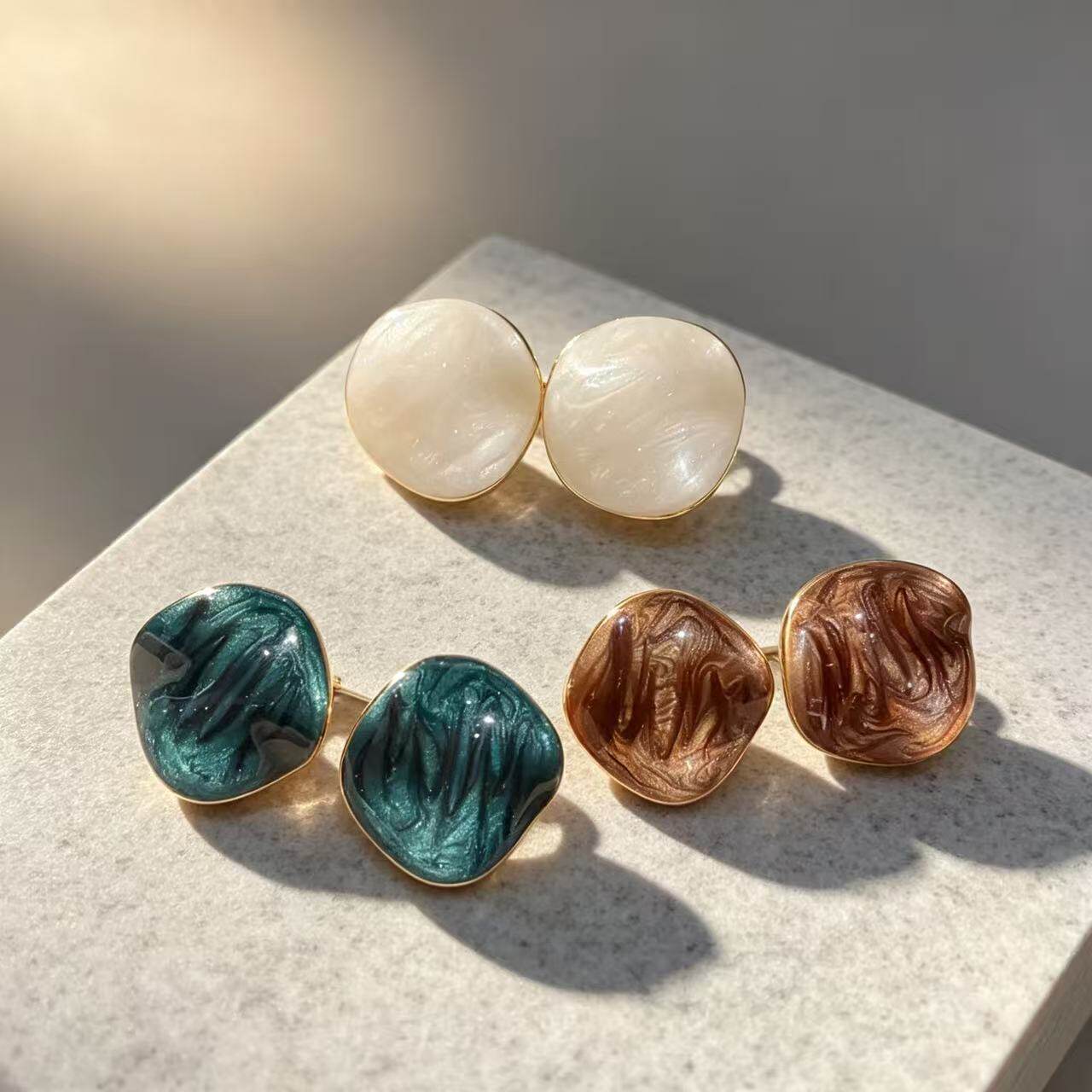 新品银针时尚复古混彩滴油不规则菱形耳环个性简约设计感耳环耳饰