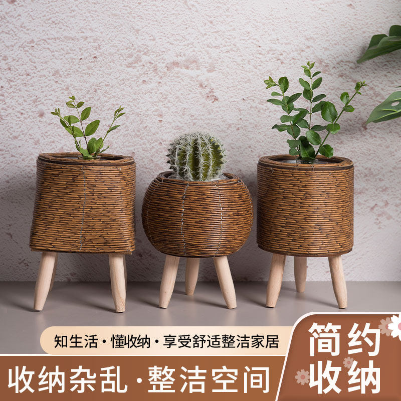仿藤编织办公花架三角支架花盆桌面多肉收纳容器植物架仿草编花盆,鲜花速递/花卉仿真/绿植园艺,花盆,淘宝优惠券,粉丝福利购,淘宝优惠卷