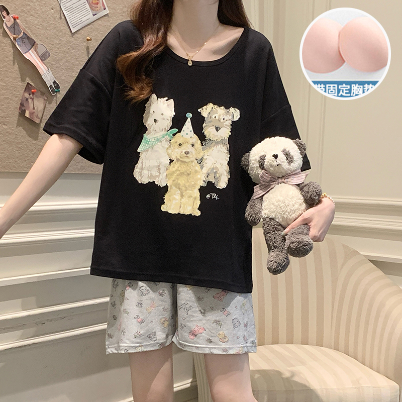 睡衣女夏季新款短袖短裤卡通印花可爱韩版居家休闲服宽松两件套装