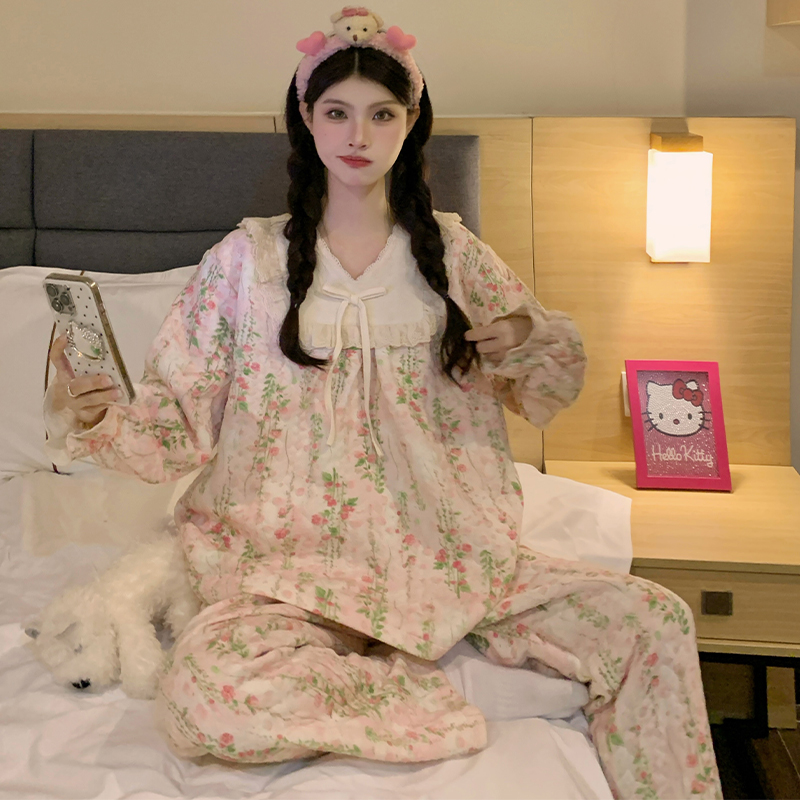 M空气棉夹层睡衣女秋冬两件套装