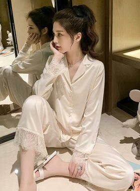 仿真丝绸性感蕾丝时尚休闲两件套