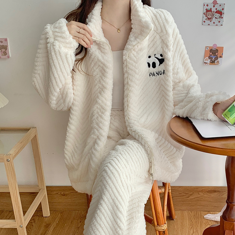 秋冬加厚法兰绒公主风套装睡衣女