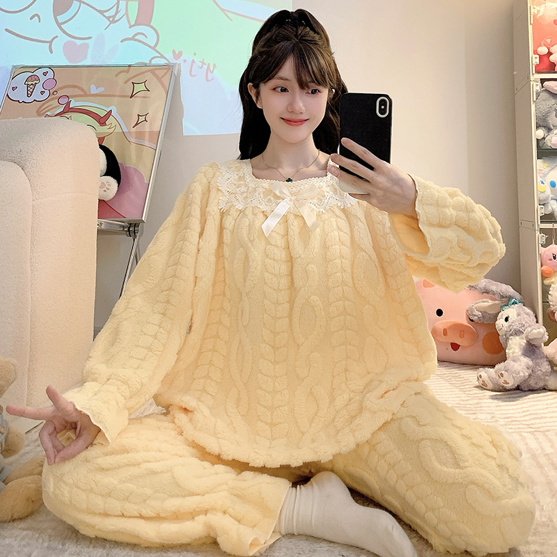 睡衣女秋冬季居家珊瑚绒两件套装