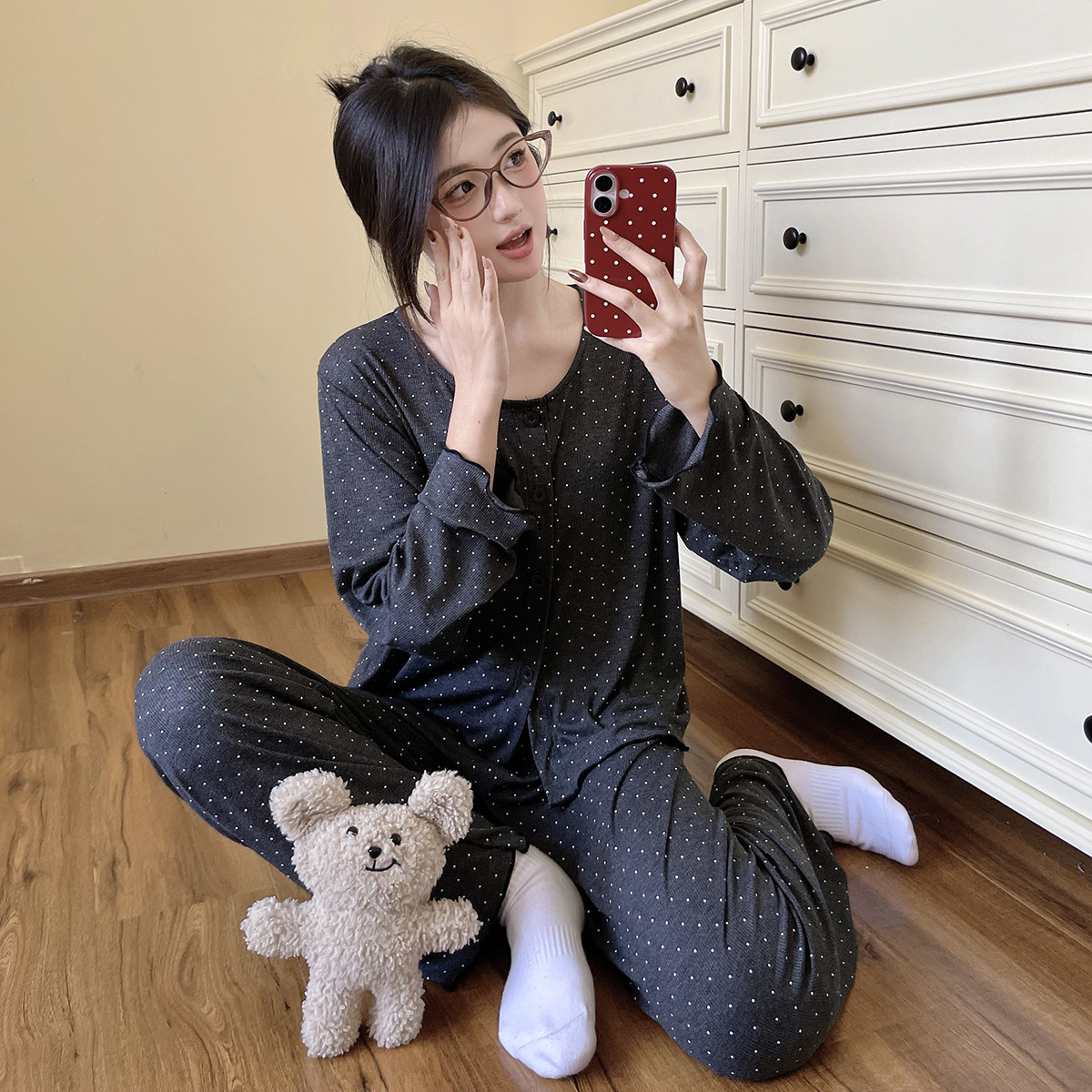 莫代尔棉春秋季ins新款开衫长袖长裤套装女士可外穿居家服两件套,女装/女士精品,大码套装,淘宝优惠券,粉丝福利购,淘宝优惠卷