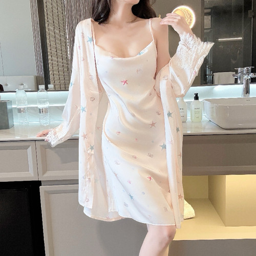 温柔慵懒风吊带睡裙家居服套装女