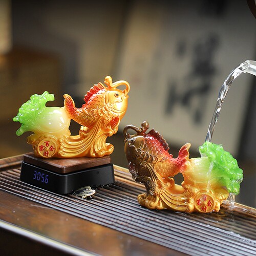 茶宠摆件遇水变色锦鲤白菜
