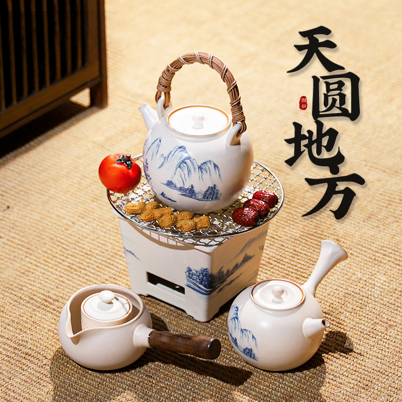 日式围炉煮茶碳炉工具室内家用老式白泥炭炉茶炉陶土小火炉子桌面