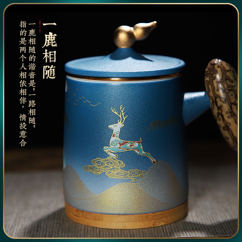 复古陶瓷带盖马克杯网红男女水杯办公室茶水分离泡茶杯子高级礼盒