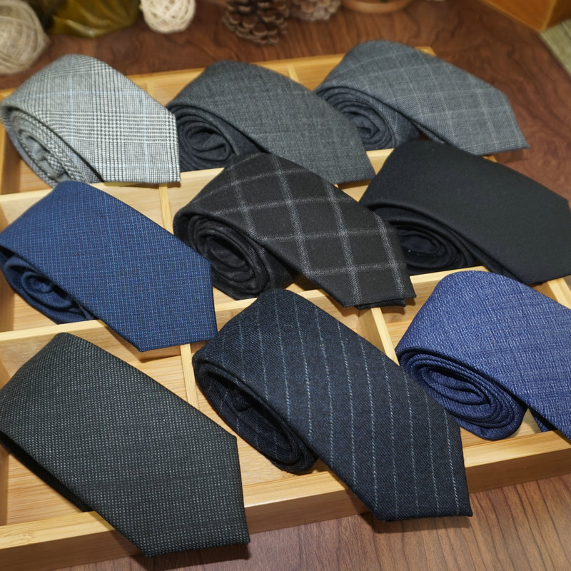 男士韩版窄6cm英伦复古羊毛领带职业灰色细 正装商务黑色小领带潮