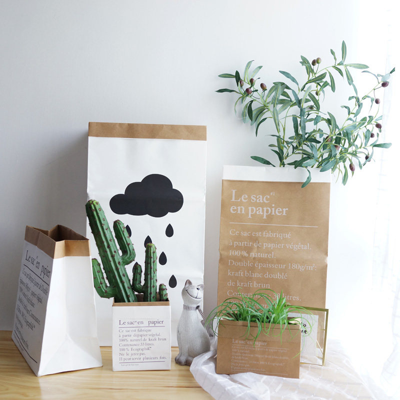 北欧风格ins牛皮纸袋收纳袋纸袋子 杂物绿植干花袋装饰拍照摆件
