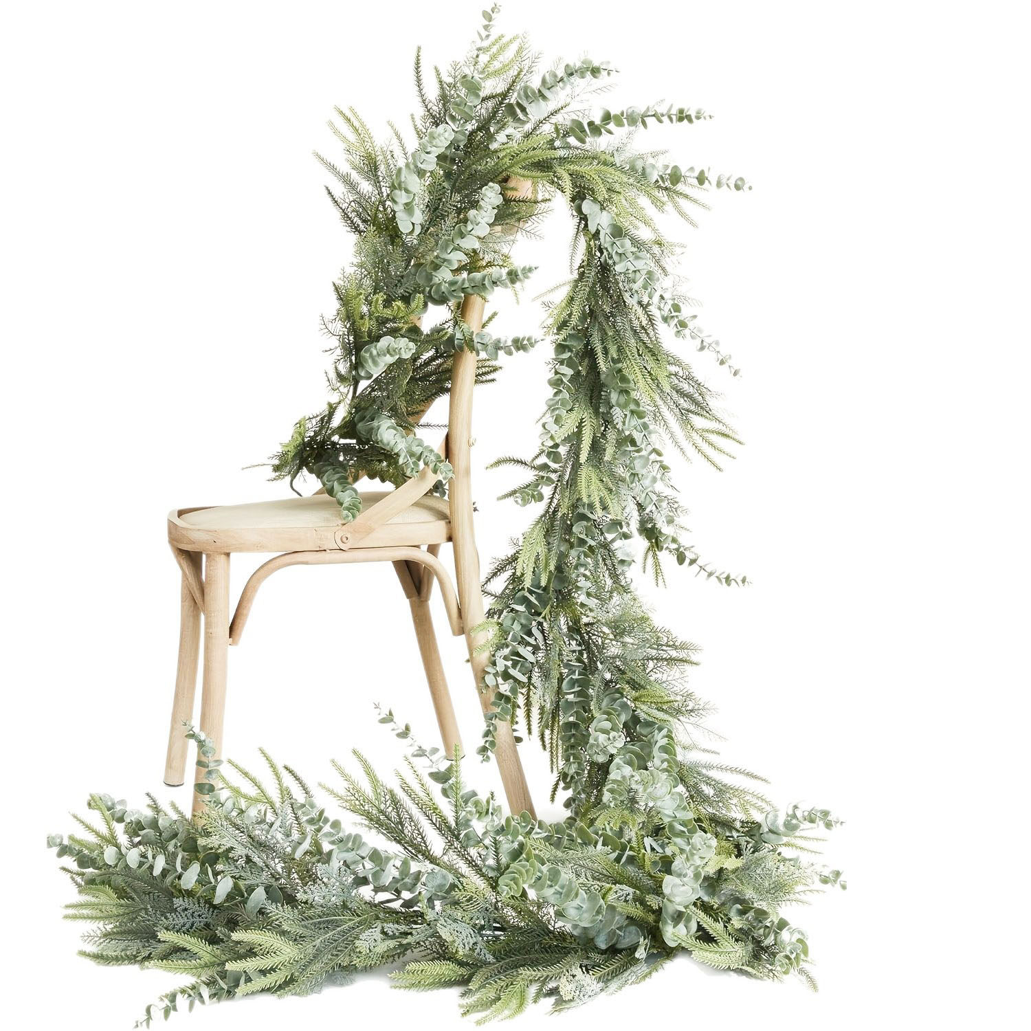 仿真绿植松针尤加利叶绿色藤条 高品质圣诞装饰藤条花环商场酒店