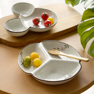 211减脂餐盘分格樱花米奇盘日式 微瑕 创意分隔陶瓷餐盘儿童分格