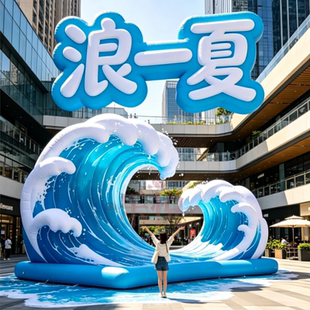 海边市集蓝色海浪充气门头夏日引流网红打卡造型来图定制字体大型