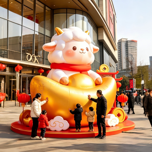 金元宝柿柿如意小羊仿真充气气模新年氛围感打卡门头吉祥物灯定制