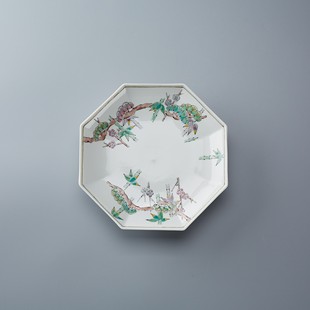 日本进口 九谷烧知名作家手绘松竹梅25厘米浅碗 日式陶瓷盘子深盘