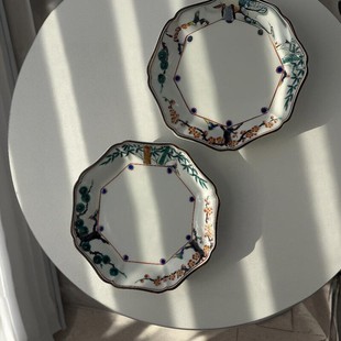 日本进口 九谷烧手绘松竹梅盘子 日式陶瓷复古家用餐盘果盘日料盘