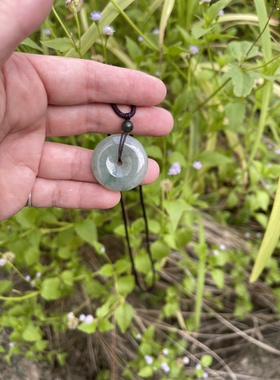 天然翡翠平安扣吊坠挂件玉石冰糯种飘花28mm×6mm男女可戴中性风