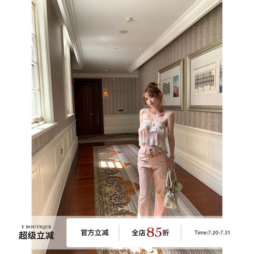F boutique「Ch1oe 70s」波西米亚高腰翻盖口袋微喇水洗棉9分裤