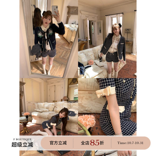 F boutique 现货「重磅王炸」格纹羊毛蝴蝶结小香外套短裤+连衣裙