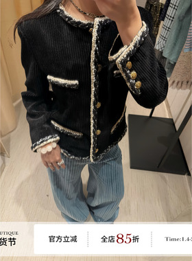 F boutique 25k原版开发灯芯绒手工花边小香外套