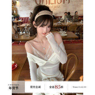 F boutique 纯欲吊带蕾丝假两件打底衫
