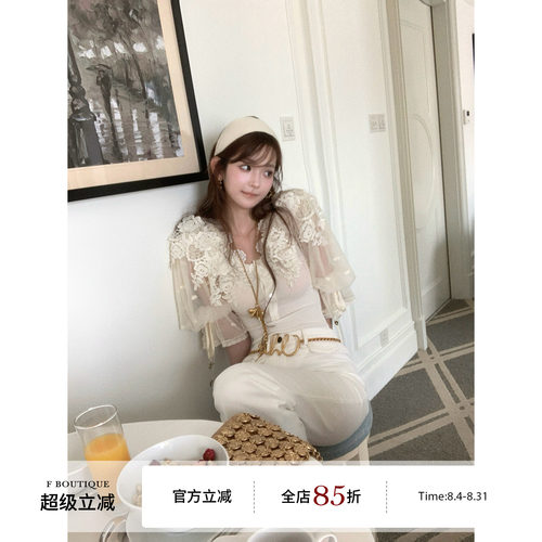 F boutique「洛可可极繁」Ch1oe重工珍藏级13种水溶花朵网纱上衣