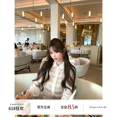 F boutique「白羽蕾丝」100%人丝镂空真丝木耳边翻领富家女衬衫